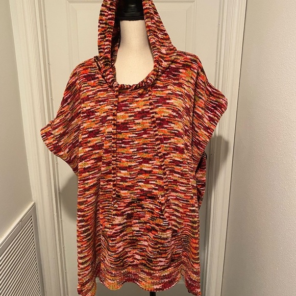 Women’s Poncho Boho Hooded Chenille Multi Colored Oversized One Size NEW - Picture 1 of 12
